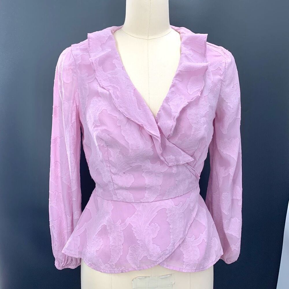 PAIGE 100% silk lavender wrap blouse top sz s womens